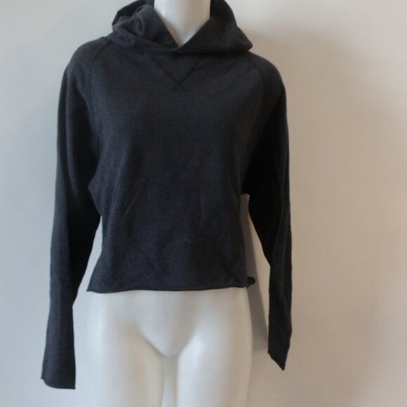 Womens Lululemon Charcoal Gray Rolled Hem Hooded Cropped Sweatshirt Top 4 - Picture 1 of 6